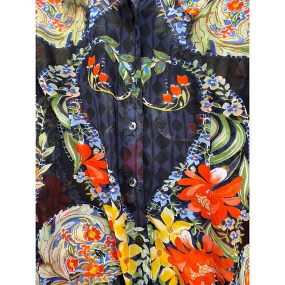 Cabi Womens Amour Sheer Tunic Blouse Size S Black Floral Button-Up Boho Casual - Picture 9 of 16